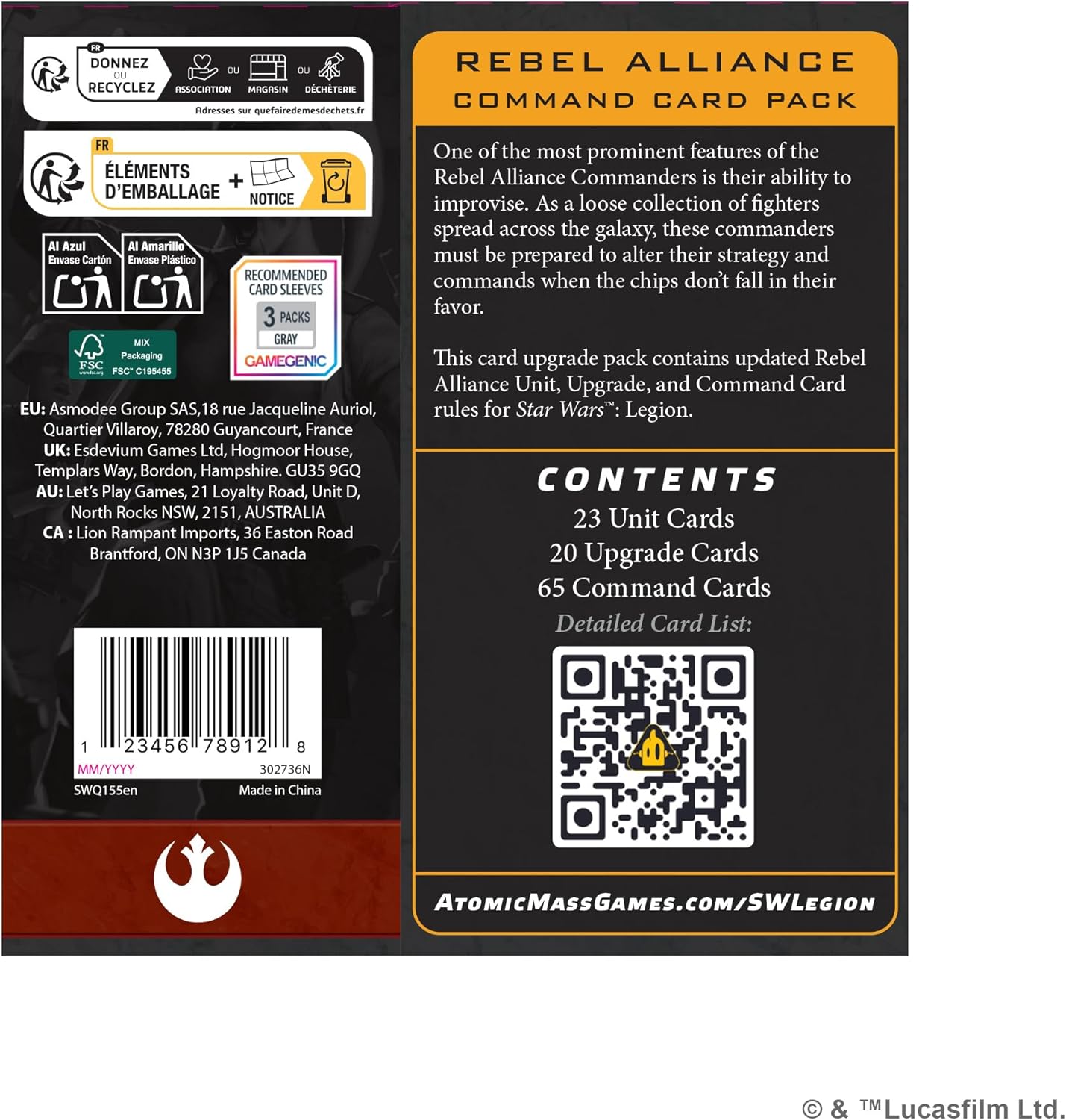 Star Wars Legion - Rebel Alliance Command Card Pack