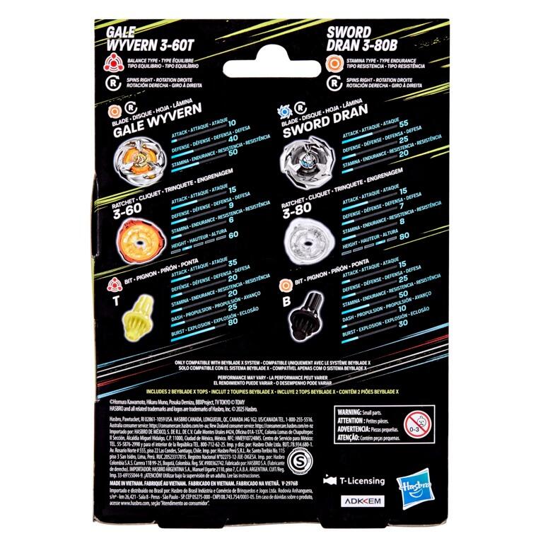Beyblade X Gale Wyvern 3-60T vs Sword Dran 3-80B Multipack