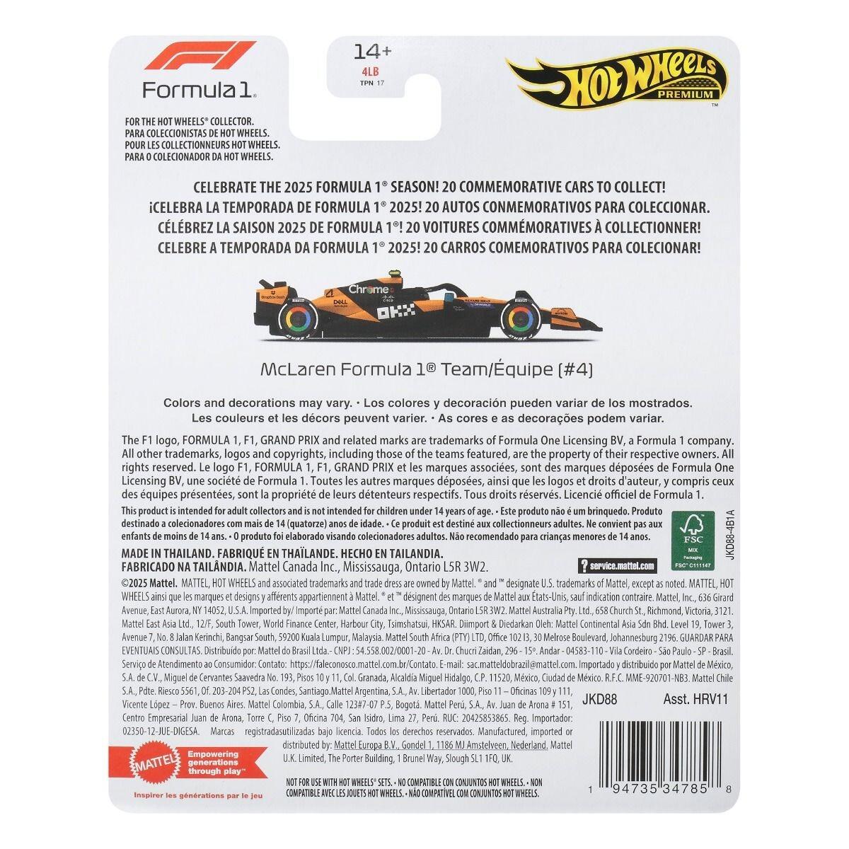 Hot Wheels Premium F1 2025 - McLaren F1 Team Lando Norris #4