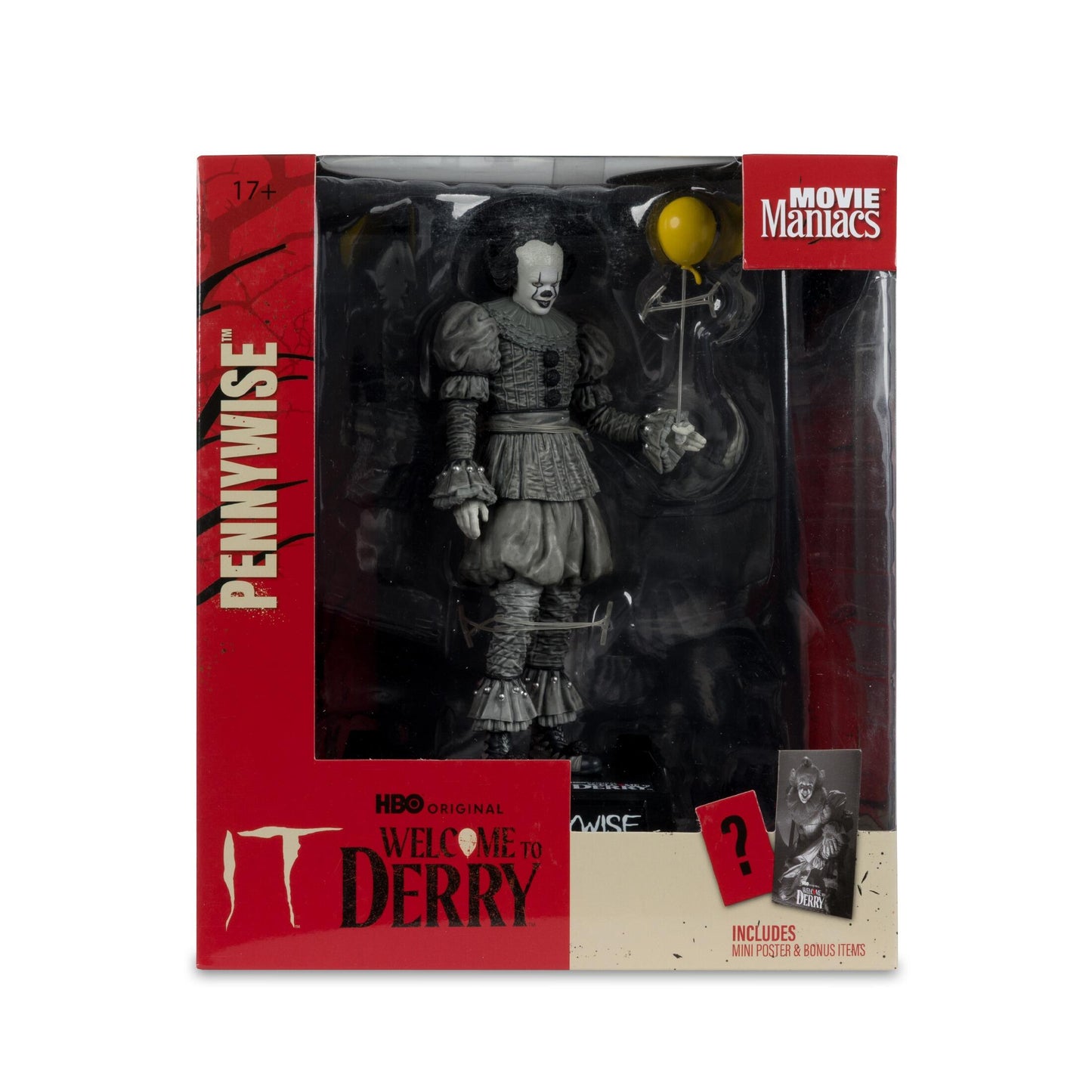 Welcome to Derry Movie Maniacs 6 Inch Posed Figure Wave 2 - Pennywise (Black & White)