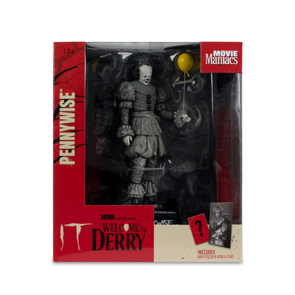 Welcome to Derry Movie Maniacs 6 Inch Posed Figure Wave 2 - Pennywise (Black & White)
