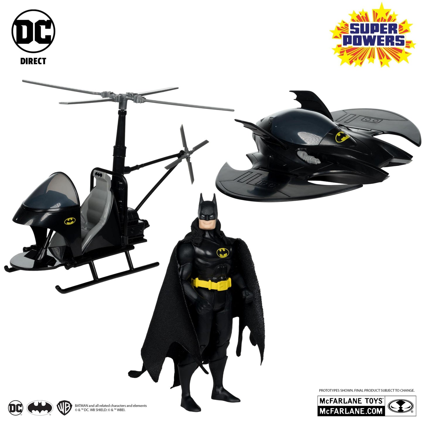 DC Direct Super Powers 5 Inch Action Figure 3-Pack - Batman, Batwing & Whirlybat (Black)