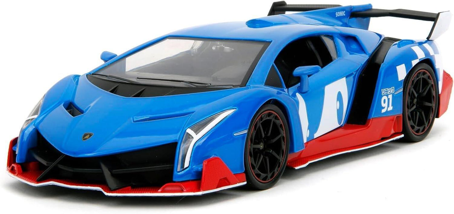 Sonic The Hedgehog with Lamborghini Veneno 1:24 Scale Jada Hollywood Rides Die Cast Vehicle