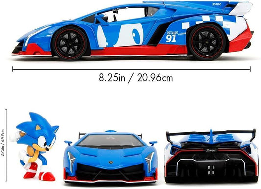 Sonic The Hedgehog with Lamborghini Veneno 1:24 Scale Jada Hollywood Rides Die Cast Vehicle