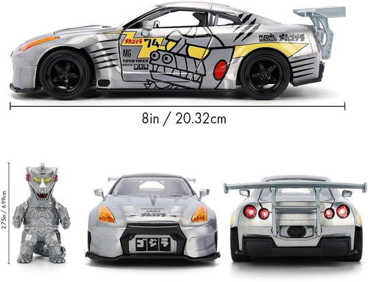 Gozilla Mechagodzilla with 2009 Nissan GT-R (R35) Ben Sopra 1:24 Scale Jada Hollywood Rides Die Cast Vehicle