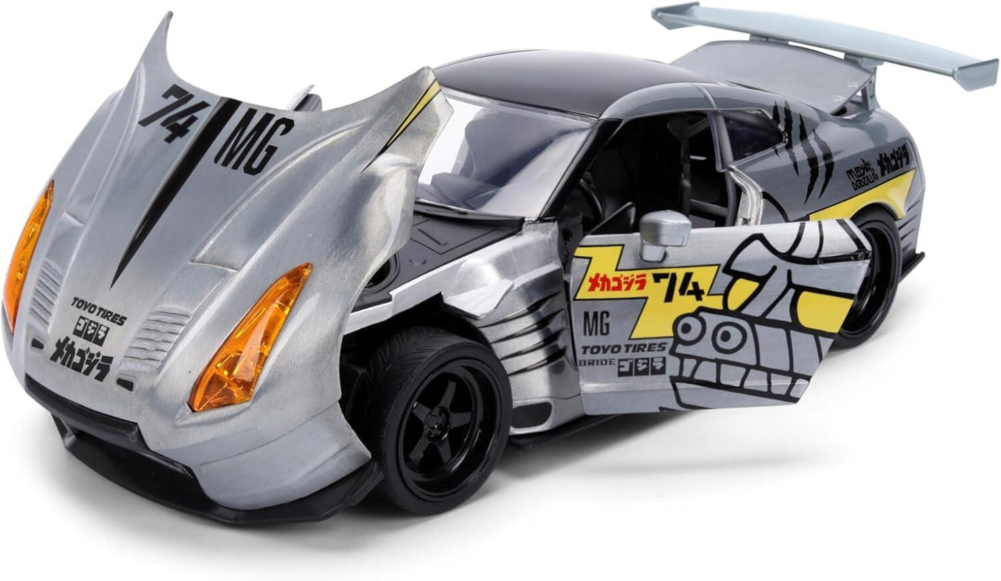 Gozilla Mechagodzilla with 2009 Nissan GT-R (R35) Ben Sopra 1:24 Scale Jada Hollywood Rides Die Cast Vehicle