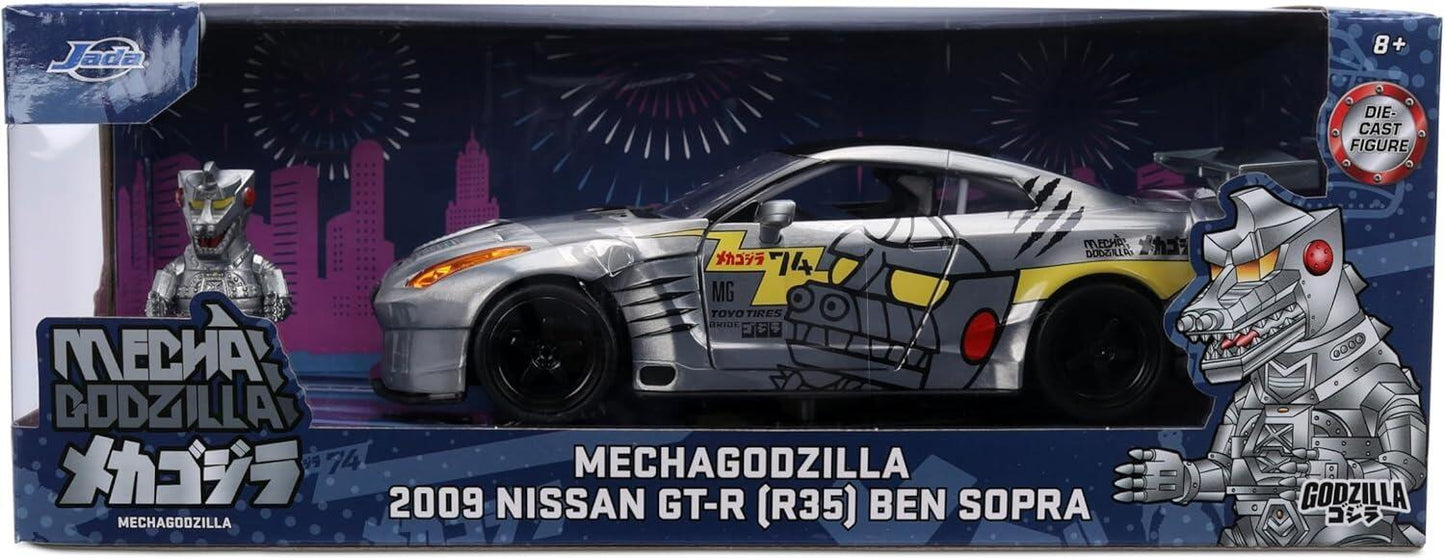 Gozilla Mechagodzilla with 2009 Nissan GT-R (R35) Ben Sopra 1:24 Scale Jada Hollywood Rides Die Cast Vehicle
