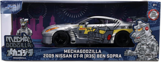 Gozilla Mechagodzilla with 2009 Nissan GT-R (R35) Ben Sopra 1:24 Scale Jada Hollywood Rides Die Cast Vehicle
