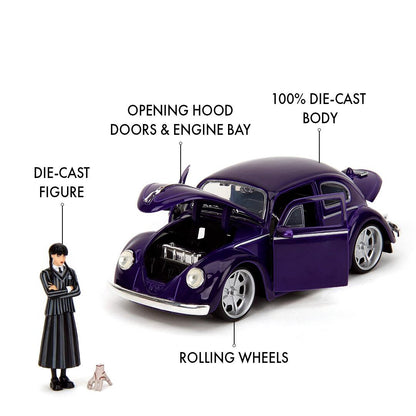 Wednesday - Volkswagen Beetle w/ Wednesday Adams & The Thing Hollywood Rides 1:24 Scale Die Cast Vehicle