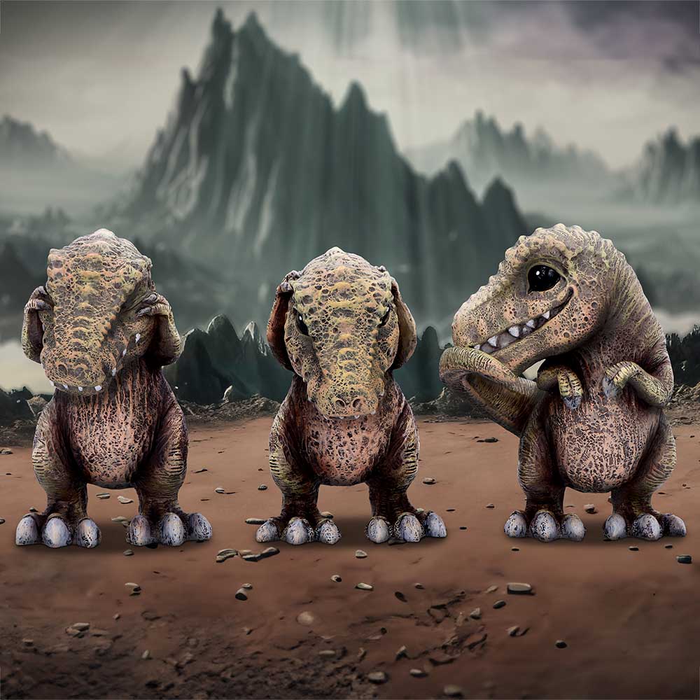 Nemesis Now 4 Inch Resin Collectible Figurine Set - Three Wise Tyrannosaurus Rex (See No, Hear No, Speak No)
