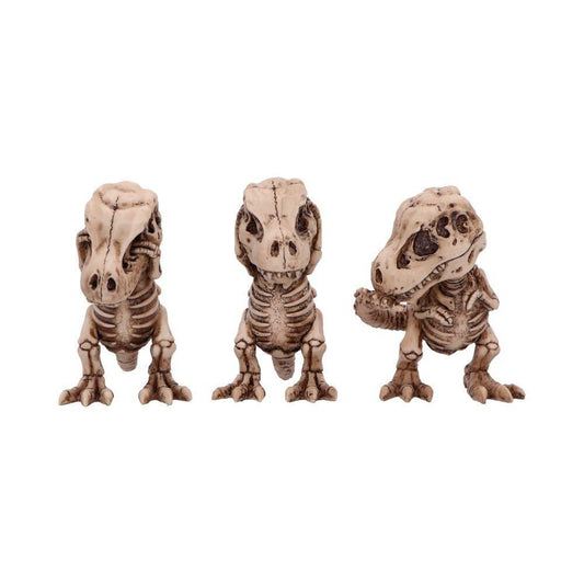 Nemesis Now 4 Inch Resin Collectible Figurine Set - Three Wise Skeleton Tyrannosaurus Rex