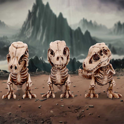 Nemesis Now 4 Inch Resin Collectible Figurine Set - Three Wise Skeleton Tyrannosaurus Rex