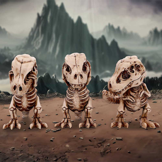 Nemesis Now 4 Inch Resin Collectible Figurine Set - Three Wise Skeleton Tyrannosaurus Rex