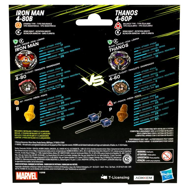 Beyblade X Marvel Iron Man 4-80B vs Thanos 4-60B Multipack