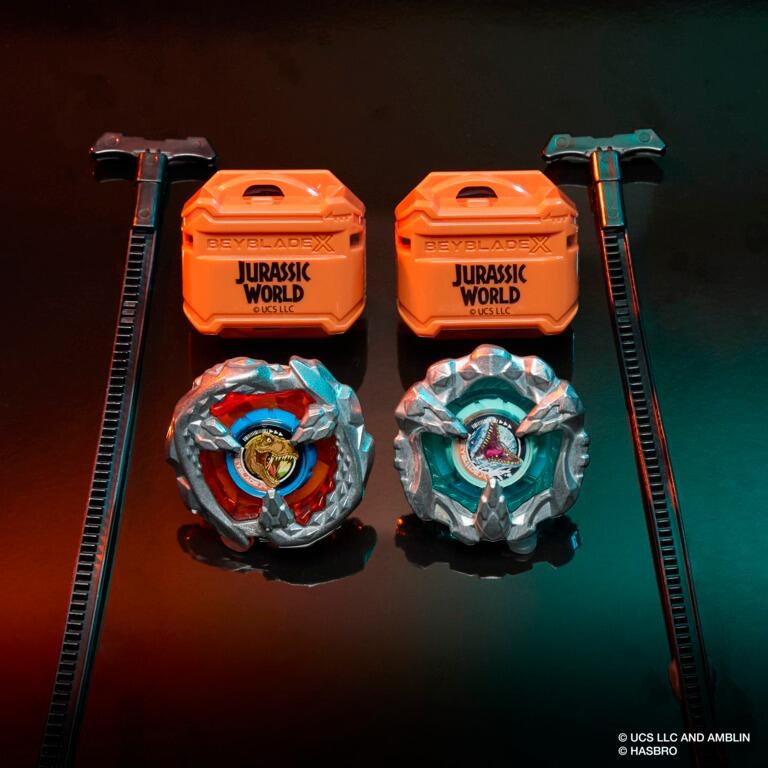 Beyblade X Jurassic World T.Rex Stamina Type vs Mosasaurus Balance Type Beyblade Two Pack