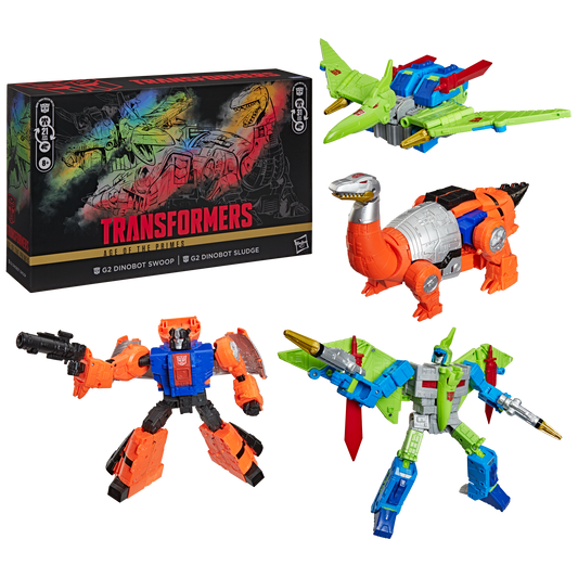 Transformers Age of The Primes Leader Class Action Figure 2-Pack - G2 Dinobot Swoop & G2 Dinobot Sludge