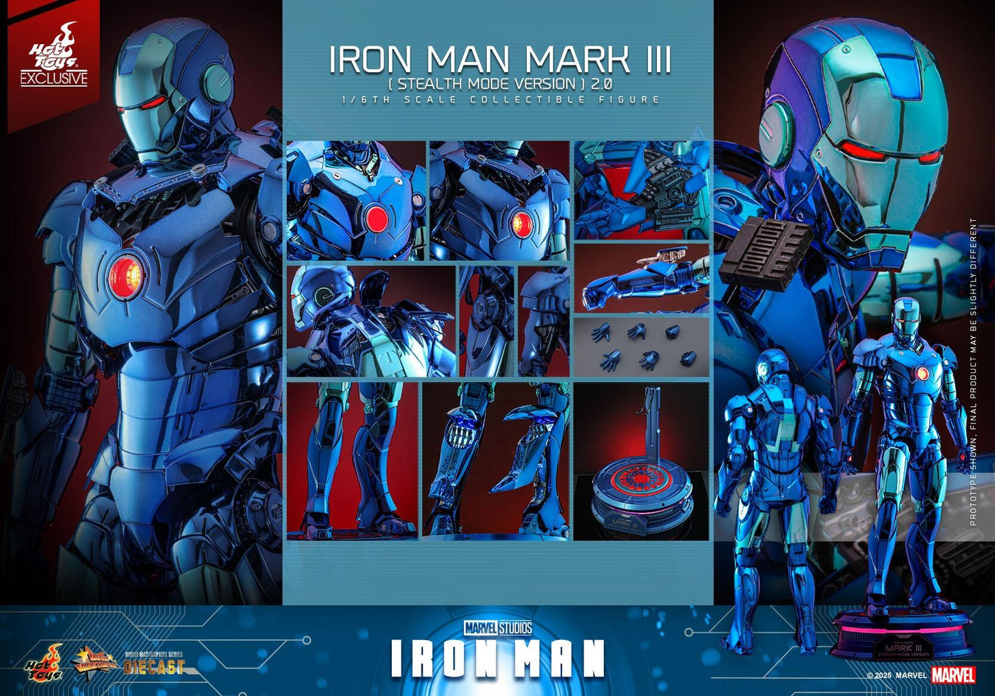 Iron Man MK III (Stealth Suit) 2.0 - Marvel Studios Hot Toys Exclusive Collectible 1/6 Scale Action Figure