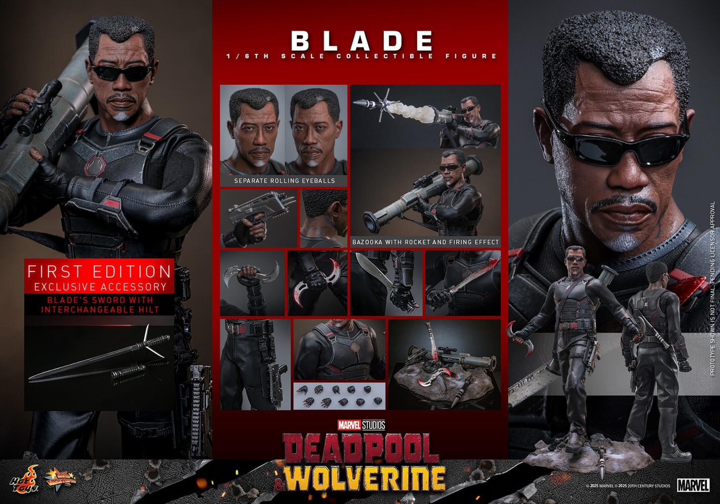 Blade - Marvel Deadpool & Wolverine Hot Toys Collectibles 1/6 Scale Action Figure