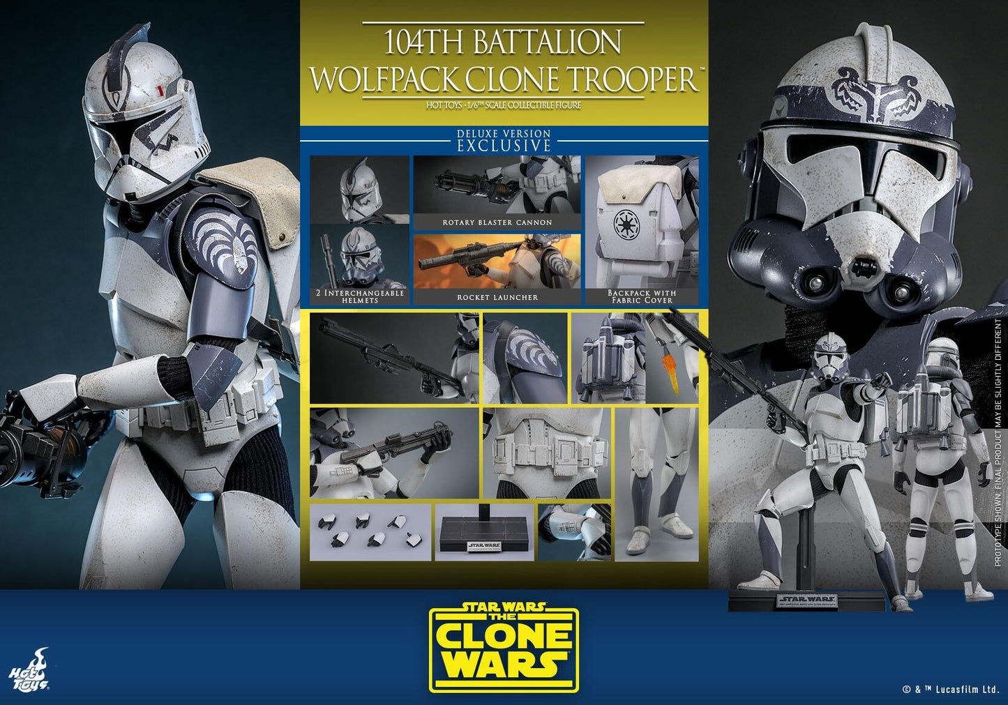 104th Battalion Wolfpack Clone Trooper (Deluxe) - Star Wars: The Clone Wars Hot Toys Collectibles 1/6 Scale Action Figure