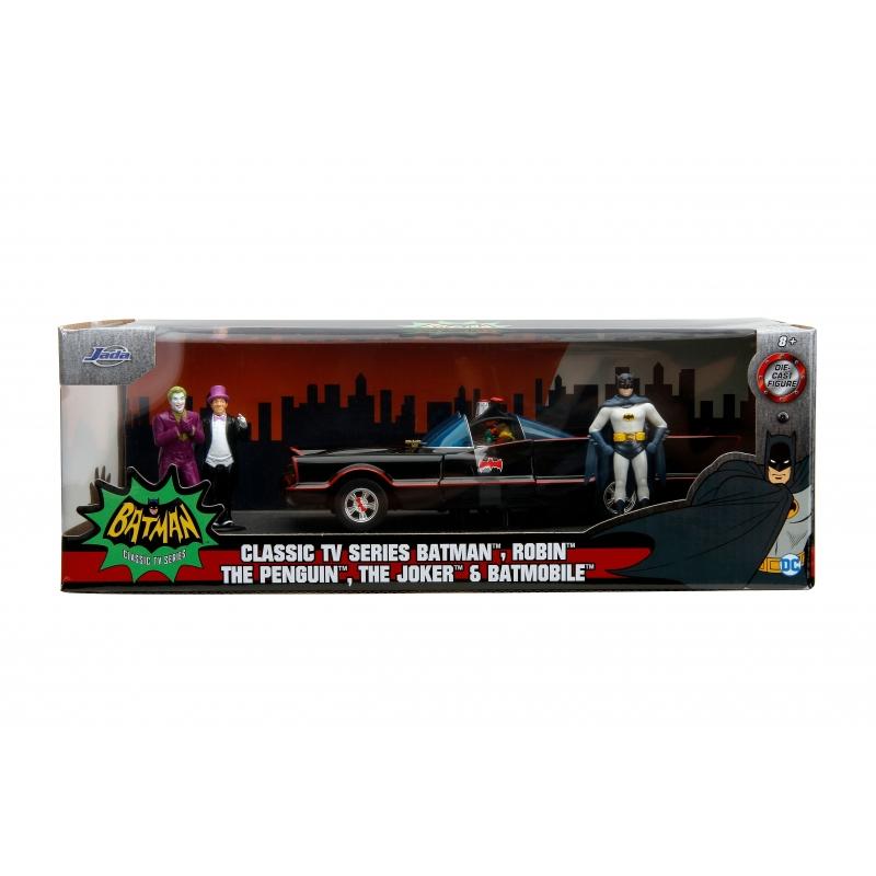 Batman 1966 - Batmobile with Batman, Robin, Penguin and Joker Figures Hollywood Rides 1:24 Scale Die Cast Vehicle