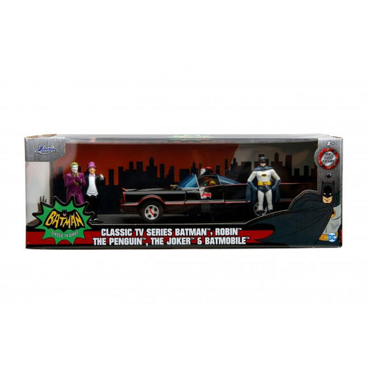 Batman 1966 - Batmobile with Batman, Robin, Penguin and Joker Figures Hollywood Rides 1:24 Scale Die Cast Vehicle