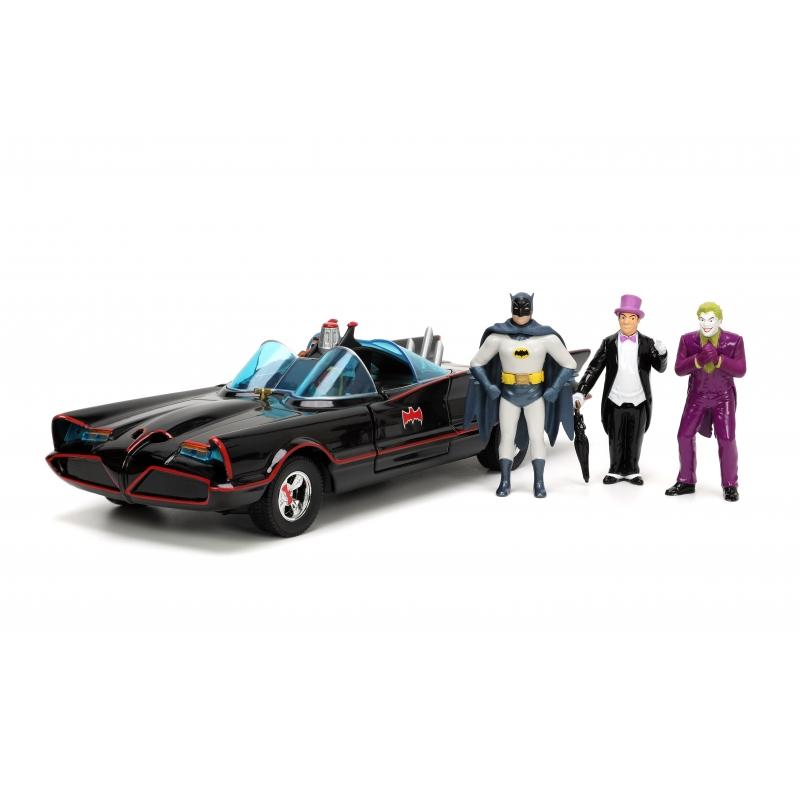 Batman 1966 - Batmobile with Batman, Robin, Penguin and Joker Figures Hollywood Rides 1:24 Scale Die Cast Vehicle