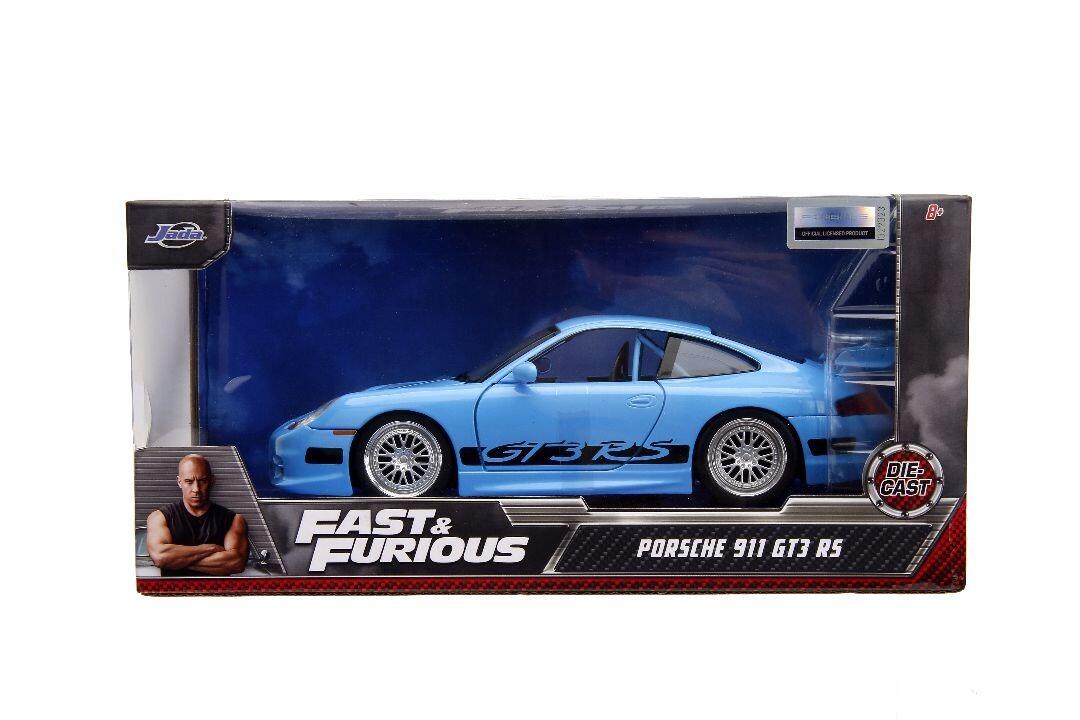 Damaged Box - Fast & Furious - Brian's Porsche 911 GT3 RS (Blue) Hollywood Rides 1:24 Scale Die Cast Vehicle