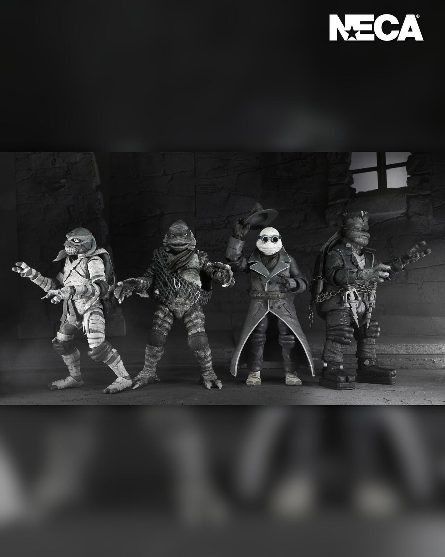 Universal Monsters x Teenage Mutant Ninja Turtles Action Figure 4-Pack - The Turtles (Black And White)