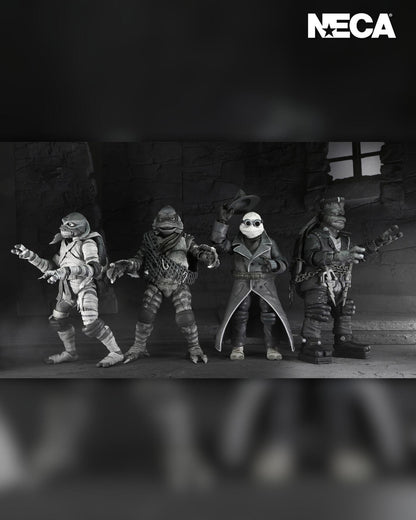Universal Monsters x Teenage Mutant Ninja Turtles Action Figure 4-Pack - The Turtles (Black And White)