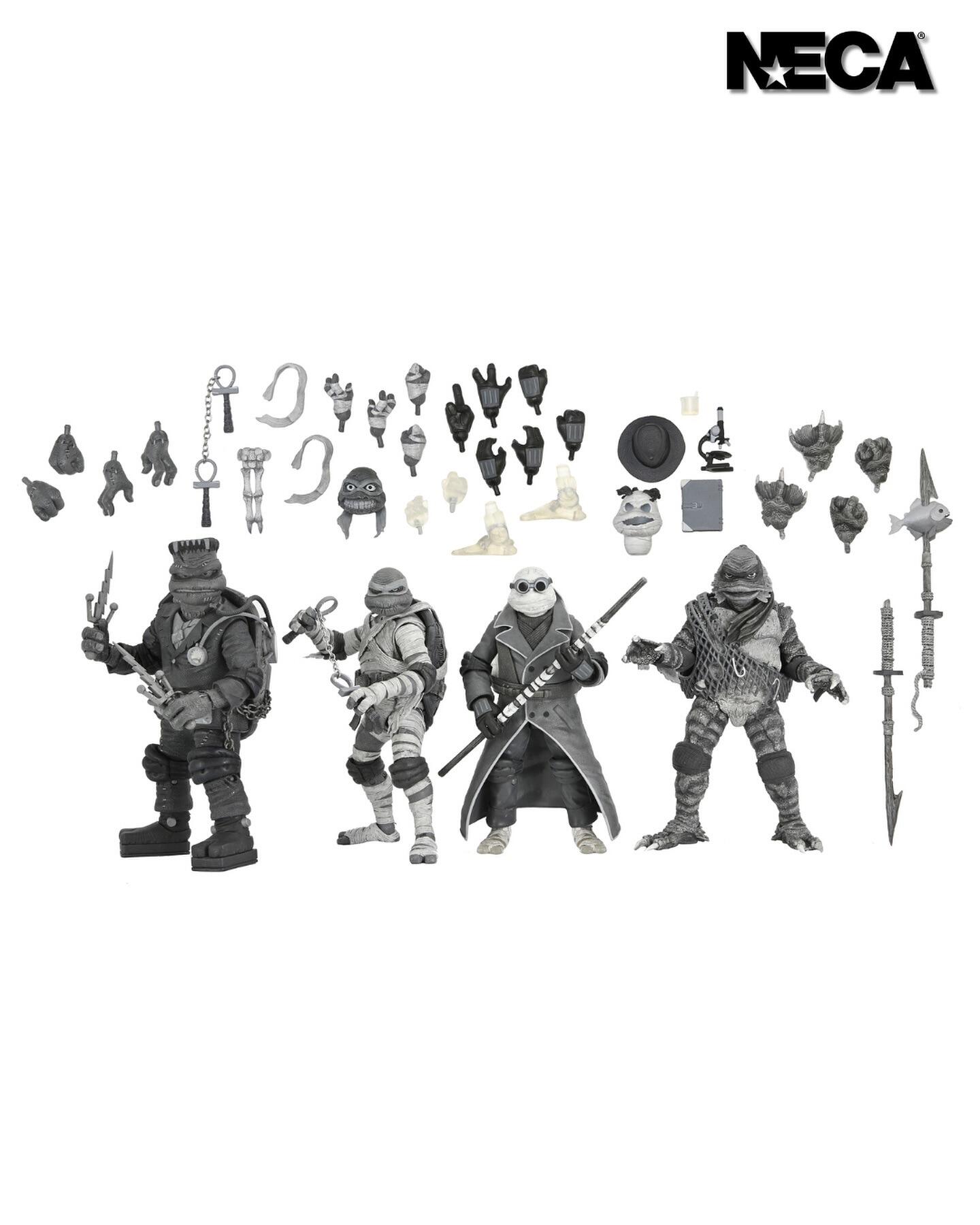 Universal Monsters x Teenage Mutant Ninja Turtles Action Figure 4-Pack - The Turtles (Black And White)