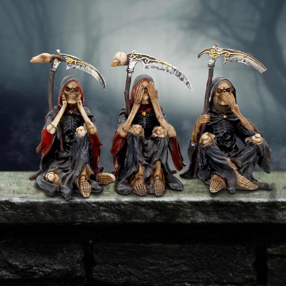 Nemesis Now 4 Inch Resin Collectible Figurine Set - Three Wise Grim Reapers