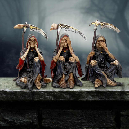 Nemesis Now 4 Inch Resin Collectible Figurine Set - Three Wise Grim Reapers