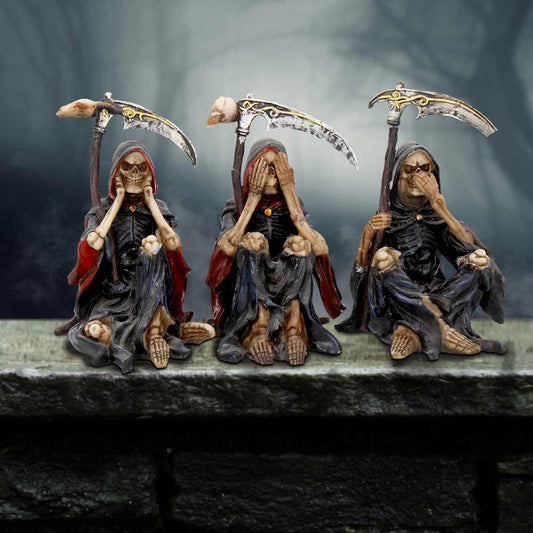Nemesis Now 4 Inch Resin Collectible Figurine Set - Three Wise Grim Reapers