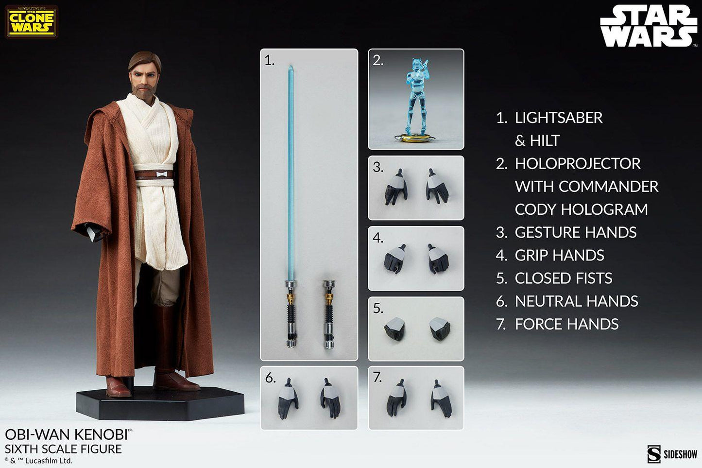 Obi-Wan Kenobi - Star Wars: The Clone Wars Sideshow Collectibles 1/6 Scale Action Figure