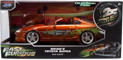 Fast & Furious 25th Anniversary 1:24 Scale Jada Hollywood Rides Die Cast Vehicle - Brian's Toyota Supra (Colour Brush)