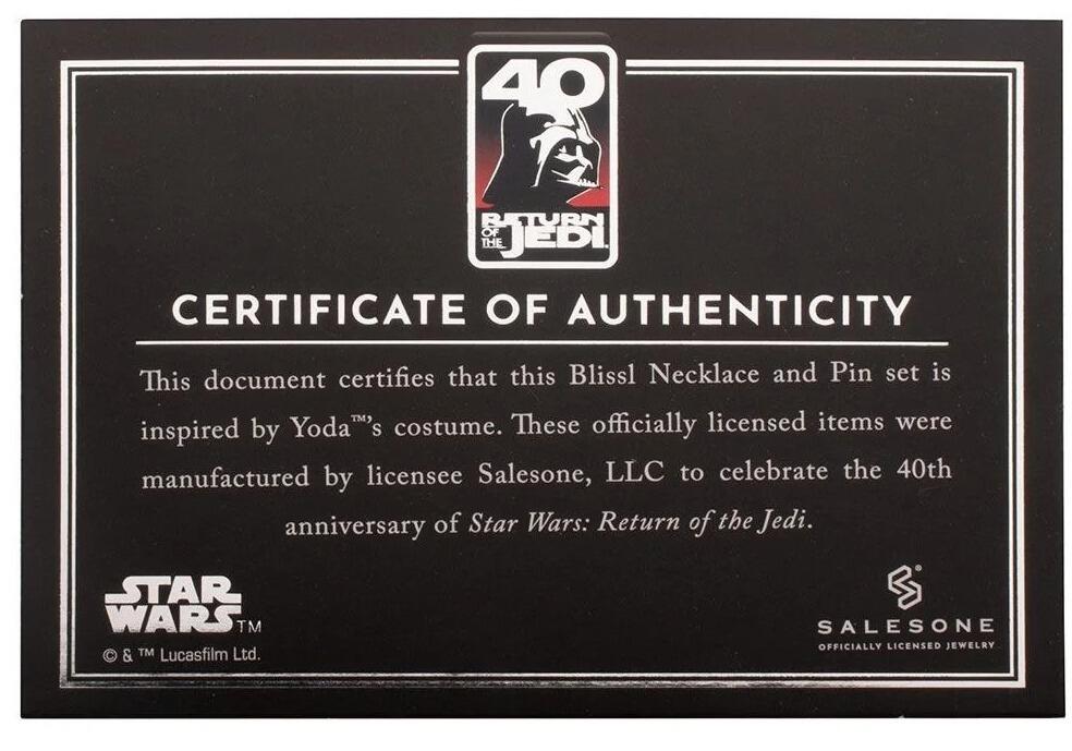 Star Wars: Return of the Jedi 40th Anniversary *SAF UK Exclusive*- Yoda Necklace and Pin Set